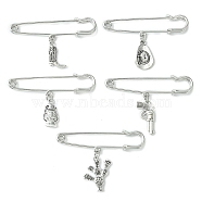 Iron Brooches, Alloy Pendant Kilt Pins, Boot/Cowboy Hat/Cactus, Antique Silver & Platinum, 35~39mm(JEWB-BR00118)