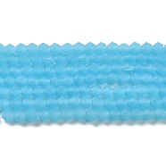 Imitation Jade Frosted Glass Bead Strands, Faceted Bicone, Light Sky Blue, 4.5x3.5~4mm, Hole: 1mm, about 87~89pcs/strand, 13.98''~13.39''(33.5~34cm)(X1-GLAA-F029-JM4mm-B03)
