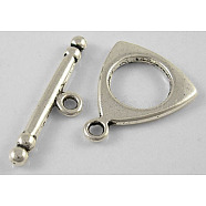 Tibetan Style Alloy Toggle Clasps, Lead Free and Cadmium Free, Triangle, Antique Silver, Triangle: about 16mm wide, 19mm long, Bar: about 25mm long, hole: 2mm(X-LF1406Y)
