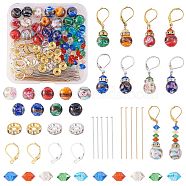 DIY Flower Beads Drop Earrings Making Kits, Including Lampwork Beads, Iron Rhinestone Beads & Pins, Brass Leverback Earring Findings, Mixed Color, 128pcs/box(DIY-SZ0007-88)