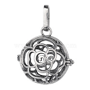 Brass Hollow Round with Rose Cage Pendants, For Chime Ball Pendant Necklaces Making, Lead Free & Nickel Free & Cadmium Free, Antique Silver, 21.5mm, Hole: 3.5x8mm, inner diameter: 18mm(KK-E662-20AS-NR)