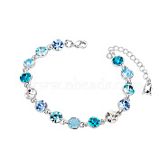 SHEGRACE Glittering Alloy Link Chain Bracelet, with Aquamarine Flat Round Austrian Crystal, Platinum, 160x7mm(JB77A-1)