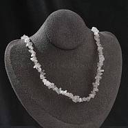 Natural Moonstone Chip Beaded Necklaces for Men Women, with Alloy Lobster Claw Clasps and Iron Chain Extender, Silver, 15.87~16.14 inch(40.3~41cm)(NJEW-G159-01J)