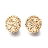 Flat Round with Flower Pattern Brass Stud Earring Findings, with Vertical Loops, Nickel Free, Real 18K Gold Plated, 18mm, Hole: 1.6mm, Pin: 0.7mm(KK-G436-02G)