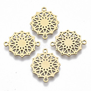 201 Stainless Steel Links connectors, Laser Cut, Flower, Golden, 19x15.5x1mm, Hole: 1.4mm(STAS-R104-025G)