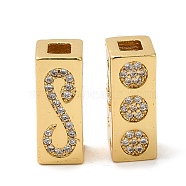 Rack Plating Brass Micro Pave Cubic Zirconia Beads, Long-Lasting Plated, Lead Free & Cadmium Free, Cuboid with Snake, Real 18K Gold Plated, 15.5x6x6mm, Hole: 2.5x2.5mm(KK-K377-14G)