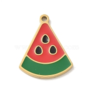 304 Stainless Steel Enamel Charms, Golden, Fruit Charm, Watermelon, 18x14x1.5mm, Hole: 1.4mm(STAS-I322-84E-G)