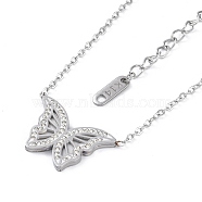 Ion Plating(IP) 304 Stainless Steel Cable Chain Necklaces, Polymer Clay Rhinestone Butterfly Pendant Necklaces for Women, Stainless Steel Color, 17.13 inch(43.5cm)(NJEW-G081-10P)