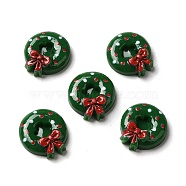 Christmas Opaque Resin Cabochons, Christmas Wreath, Green, 19x17.5x5.5mm(RESI-K019-34)