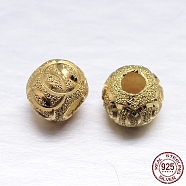 Real 18K Gold Plated Rondelle 925 Sterling Silver Textured Beads, Golden, 7x6mm, Hole: 2.8mm, about 50pcs/20g(STER-M101-02-7mm)