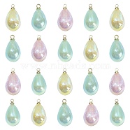 40Pcs 4 Colors Rainbow Iridescent Plating Acrylic Pendants, with Light Gold Tone Brass Finding and Glitter, Teardrop Charm, Mixed Color, 17.5x10mm, Hole: 1.5mm, 10pcs/color(MACR-CJ0001-59)