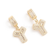Brass Micro Pave Cubic Zirconia Pendants, Long-Lasting Plated, Letter, Clear, Letter.Y, 32.5mm, Hole: 6.5x9mm, Letter.Y: 19x16x3.5mm(ZIRC-G165-13G-Y)