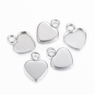 304 Stainless Steel Pendant Cabochon Settings, Plain Edge Bezel Cups, Heart, Stainless Steel Color, Tray: 9.5x8mm, 13x10x1.5mm, Hole: 2.5mm(STAS-K155-15P)
