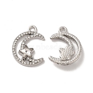 Rack Plating Alloy Crystal Rhinestone Pandants, with Clear Glass, Nickel Free, Moon with Star Charms, Platinum, 20.5x16.5x3.5mm, Hole: 2mm(PALLOY-O106-04P)