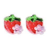 Transparent Printed Acrylic Cabochons, with Glitter Powder, Strawberry with Flower, Red, 41x36.5x2mm(TACR-N016-09)