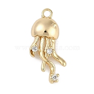 Brass Micro Pave Cubic Zirconia Pendants, Jellyfish, Real 18K Gold Plated, 18x9x5mm, Hole: 1.4mm(KK-I719-36G)