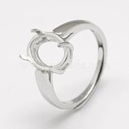 Adjustable 925 Sterling Silver Finger Ring Components, Oval, Platinum, Tray: 10x8mm, 17mm(STER-P033-17P)