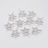Brass Micro Pave Cubic Zirconia Charms, Open Star, Clear, Real Platinum Plated, 13x12x1.5mm, Hole: 1mm(KK-A144-019P)