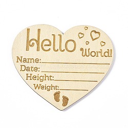 Wooden Hello World Baby Photo Props, Birth Announcement Plaques, Wooden Growth Milestone Signs, Heart, 8.5x9.9x0.3cm(WOOD-D023-04)