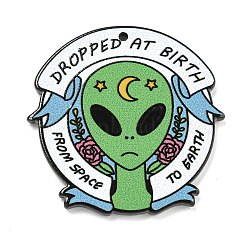 Alien Theme Acrylic Pendants,  with Word Dropped at the Birth From Space to Earth, 35x35x2mm, Hole: 1.6mm(SACR-M006-01D)