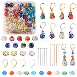DIY Flower Beads Drop Earrings Making Kits, Including Lampwork Beads, Iron Rhinestone Beads & Pins, Brass Leverback Earring Findings, Mixed Color, 128pcs/box(DIY-SZ0007-88)