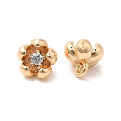 Brass & Cubic Zirconia Pendants,Real 18K Gold Plated, Flower Charm, Clear, 6x5x5mm, Hole: 1.2mm(KK-Q773-16G-04)