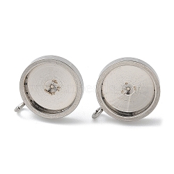 201 Stainless Steel Stud Earring, with 304 Stainless Steel Pin, Flat Round, Stainless Steel Color, 15x12mm, Hole: 1.8mm, Pin: 0.8x11mm(STAS-C117-01A-P)