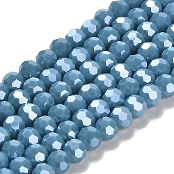 Electroplate Opaque Glass Beads Strands, Faceted(32 Facets), Pearl Luster Plated, Round, Steel Blue, 6mm, Hole: 1mm, about 98~100pcs/strand, 20.39~20.59 inch(51.8~52.3cm)(EGLA-A035-P6mm-A19)