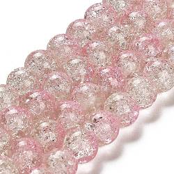 Spray Painted Crackle Glass Beads Strands, Round, Two Tone, Pink, 10mm, Hole: 1.3~1.6mm, about 80pcs/strand, 31.4 inch(CCG-Q002-10mm-01)