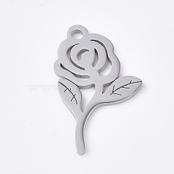 Valentine's Day Theme, 201 Stainless Steel Pendants, Flower/Rose, Stainless Steel Color, 19x12x1mm, Hole: 1.4mm(STAS-S079-115P)
