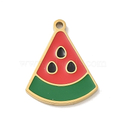 304 Stainless Steel Enamel Charms, Golden, Fruit Charm, Watermelon, 18x14x1.5mm, Hole: 1.4mm(STAS-I322-84E-G)