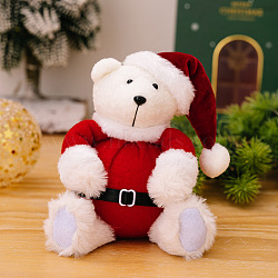 Christmas Plush Cloth Bear Figurines, for Home Desktop Decoration, White, 140x80mm(PW-WG14EBC-01)