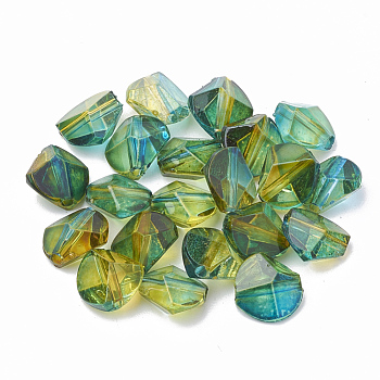 Two Tone Transparent Spray Painted Acrylic Beads, Polygon, Olive Drab, 9x9.5x5.5mm, Hole: 1mm, about 717pcs/193g