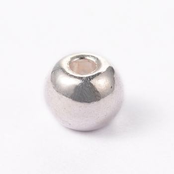 Alloy Round Beads, Cadmium Free & Lead Free, Silver Color Plated, 4mm, Hole: 1mm
