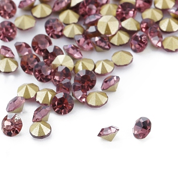 Pointed Back Glass Rhinestone Cabochons, Back Plated, Faceted, Diamond, Light Rose, 3mm, about 1440pcs/bag