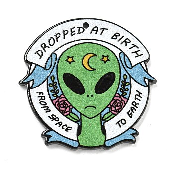 Alien Theme Acrylic Pendants,  with Word Dropped at the Birth From Space to Earth, 35x35x2mm, Hole: 1.6mm