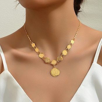 Elegant and Versatile Brass Coin Pendant Bib Necklaces, Real 18K Gold Plated, 16.93 inch(43cm)