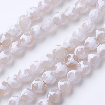 Natural Grade A Agate Beads Strands, Dyed & Heated, Round, Faceted, White, 10mm, Hole: 1.2mm, about 37pcs/strand, 14.9 inch(38cm)