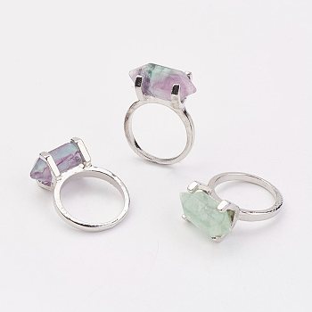 Natural Fluorite Finger Rings, with Alloy Ring Findings, Platinum, Bullet, Size 8, 18mm