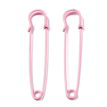 Spray Painted Iron Safety Pins, for Brooch Making, Kilt Needles, Pink, 75x17x6mm, Hole: 4.5mm, Pin: 1.5mm