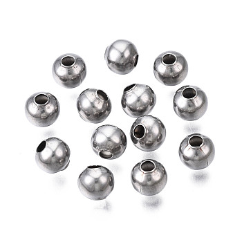 Round 304 Stainless Steel Beads, for Jewelry Craft Making, Stainless Steel Color, 6x5.5mm, Hole: 2mm