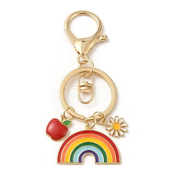Teachers' Day Rainbow Alloy Enamel Keychains, with Alloy Keychain Clasps, Apple, 8.95cm