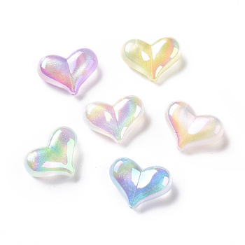 UV Plating Rainbow Iridescent Acrylic Beads, with Glitter Powder, Heart, Mixed Color, 16.5x22.5x9mm, Hole: 1.6mm