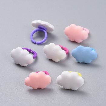 Acrylic Cuff Finger Rings, with Resin, Kids Jewelry, Cloud, Random Single Color or Random Mixed Color, 13.5~14mm