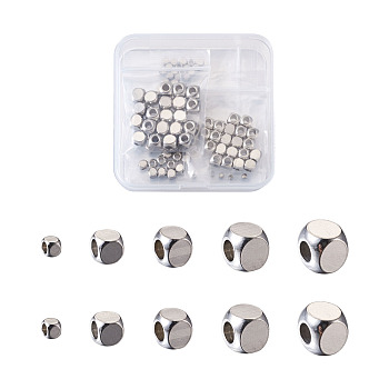 304 Stainless Steel Beads, Cube, Stainless Steel Color, 2~6x2~6x2~6mm, Hole: 1.5~3mm, 125pcs/box