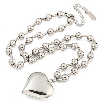 304 Stainless Steel Heart Pendant Necklaces for Women, Stainless Steel Color, 14.96 inch(38cm)