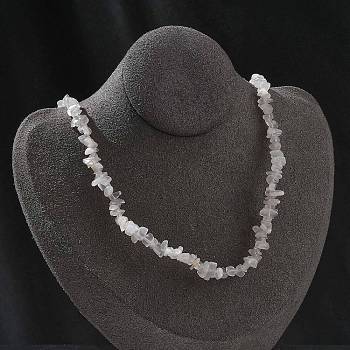 Natural Moonstone Chip Beaded Necklaces for Men Women, with Alloy Lobster Claw Clasps and Iron Chain Extender, Silver, 15.87~16.14 inch(40.3~41cm)