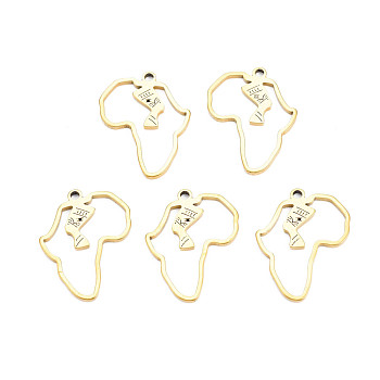 Ion Plating(IP) 201 Stainless Steel Pendants, Map of Africa, Nickel Free, Real 18K Gold Plated, 27x20x1.5mm, Hole: 1.8mm