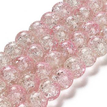 Spray Painted Crackle Glass Beads Strands, Round, Two Tone, Pink, 10mm, Hole: 1.3~1.6mm, about 80pcs/strand, 31.4 inch