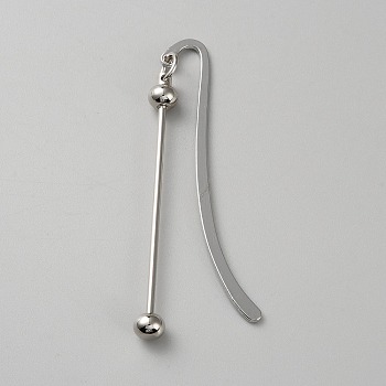 Alloy Bookmarks, Beadable Bar Hook Bookmark, Platinum, 91mm